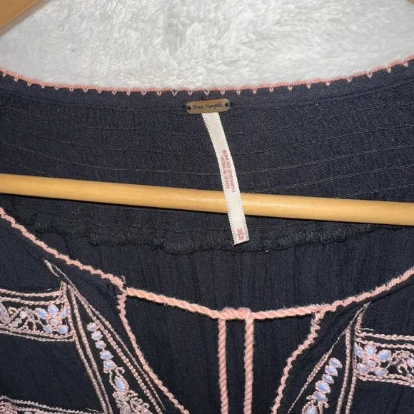 Free People Tunic Dress M Boho Black Embroidered Tassel Peasant LS Top‎ Paisley - Picture 5 of 10